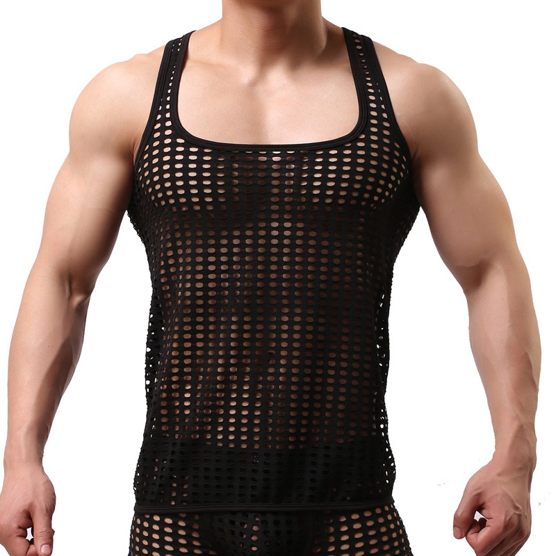 Men Mesh Tank Tops Man Sexy Fitness Funny Gay Male Bodybuilding Vest