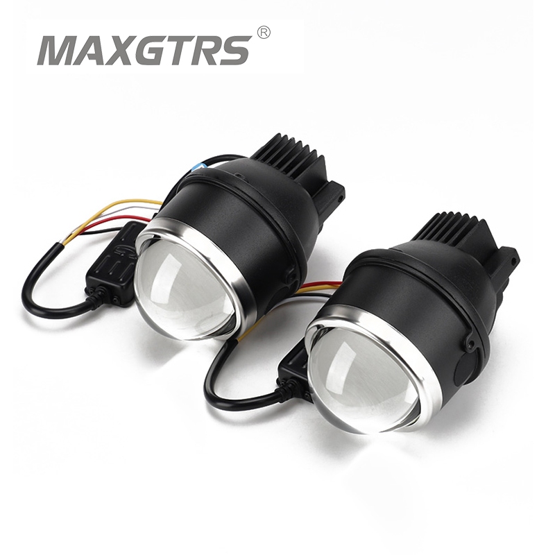 MAXGTRS 2x Universal Bi LED Fog Light High Low Beam Projector Lens Car