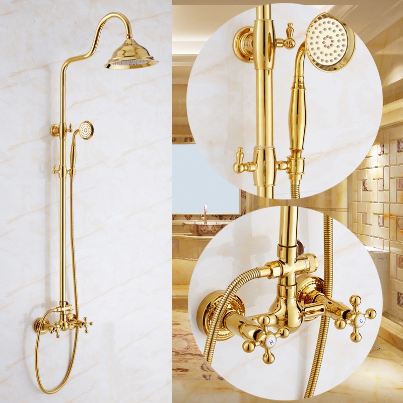 Golden Shower Set All Copper Stainless Steel Hot And Cold Gold Gourd