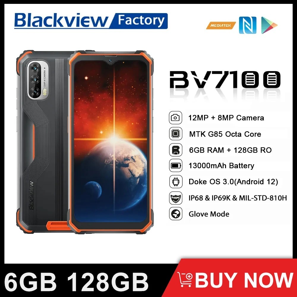 Blackview BV7100 13000mAh Battery 33W Fast Charge Smartphone 6GB 128GB