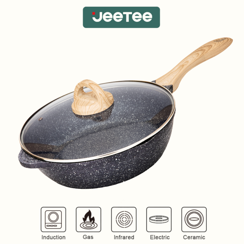 Jeetee Non Stick Deep Pan With Lid Cm Maifan Stone Coating