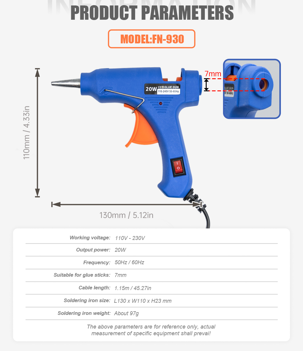 20W Hot Melt Glue Gun With Switch For 7mm Glue Stick Mini Indusrial