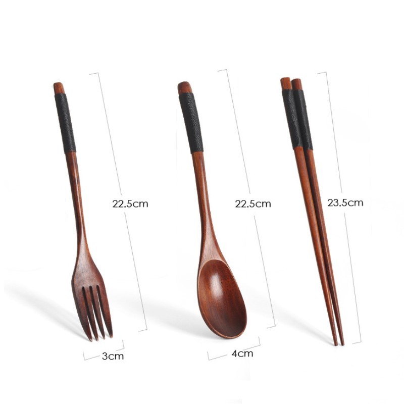 Korean Wooden Tableware Fork Spoon Chopsticks 3 Piece Set Solid Wood