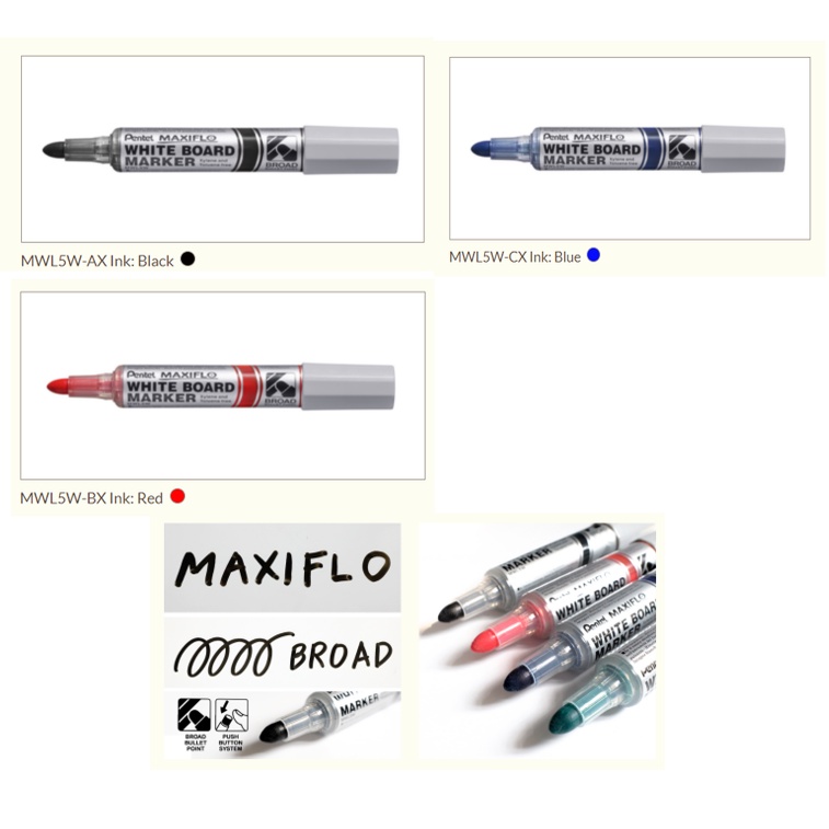 Mwl W Pentel Maxiflo Whiteboard Marker Broad Bullet Point Pack Of