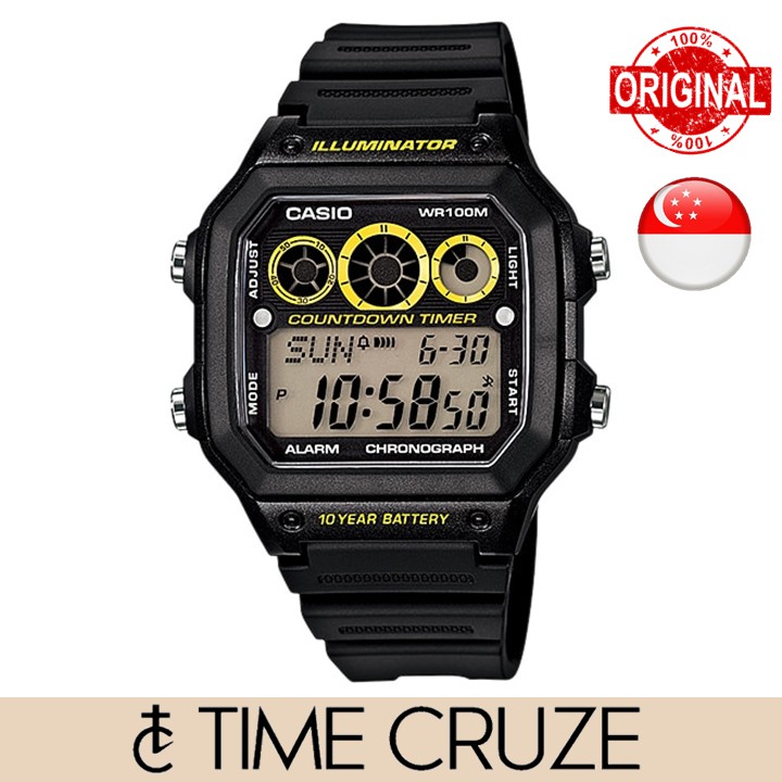 Time Cruze Casio AE 1300 World Time Black Resin Digital Men Watch AE