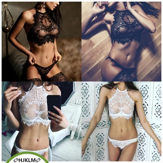 Women Sexy Corset Hollow Lace See Through Lingerie Bra Panty Set