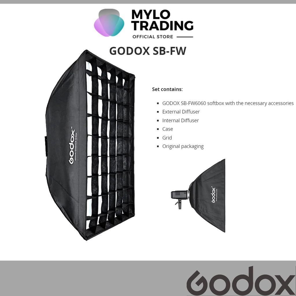 Godox Softbox With Grid 60x60cm Bowens Mount Rectangle SB FW Shopee