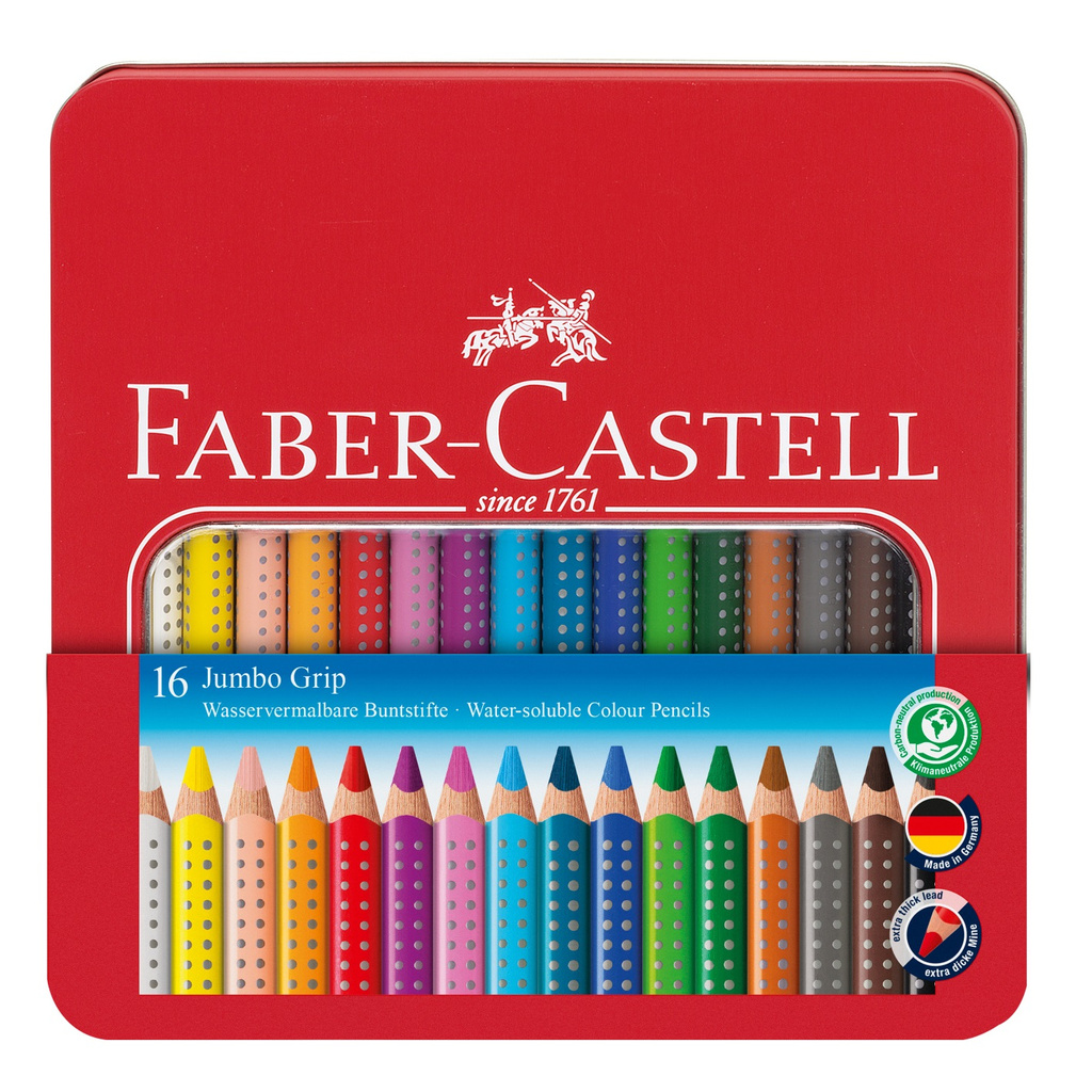 Faber Castell Jumbo Grip Colour Pencils In Metal Tin 16 Pieces