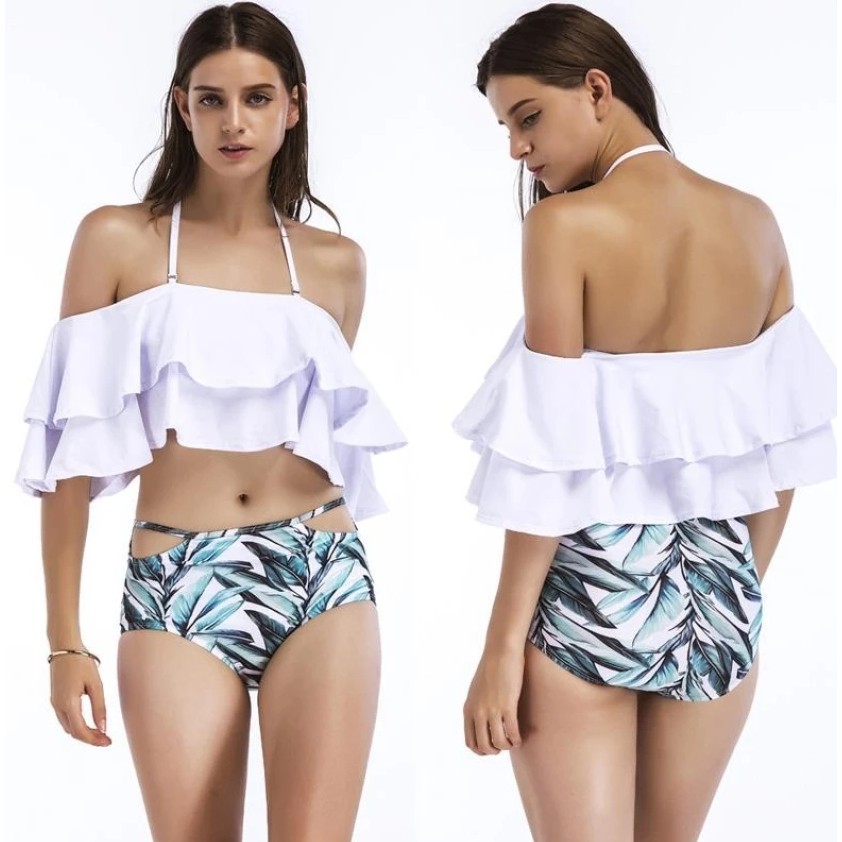 Off Shoulder Swimsuit Two Piece Bikini White Bikini 2 PC Shopee Singapore