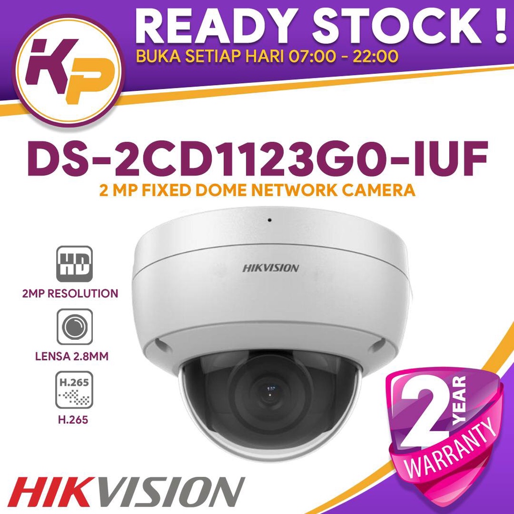 Hikvision DS 2CD1123G0 IUF 2MP FIXED DOME NETWORK CAMERA Official