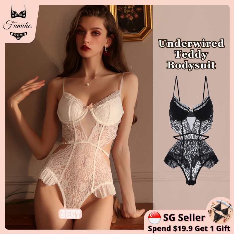 SG Stock Fumiko Floral Lace Underwire Bodysuit Sexy Lingerie Set One