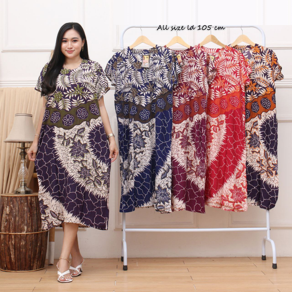 Ungu Batik Purple Kencana Negligee Abstract Motif Button Neck