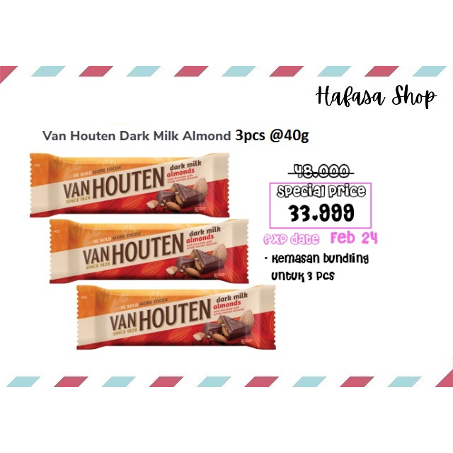 Van Houten Dark Milk Almond 40 Grams 3Pcs 40 G Contents Shopee