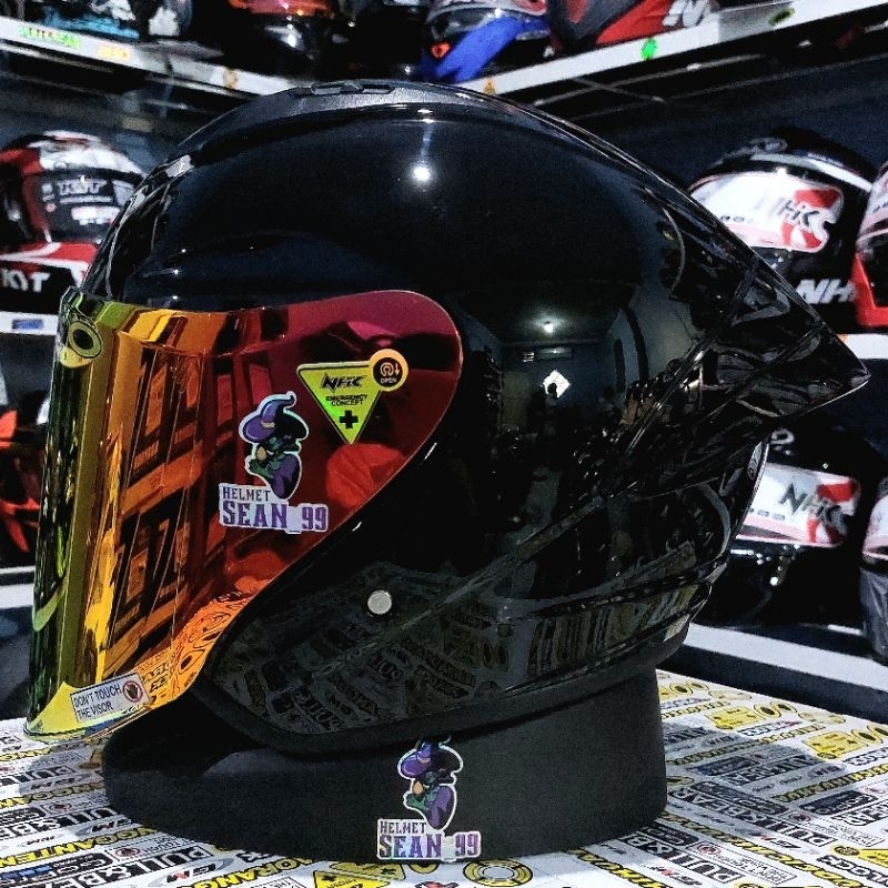 Helmet NHK N1 MAX SOLID BLACK GLOSSY VISOR LIGHT SMOKE RHD LENS HALF