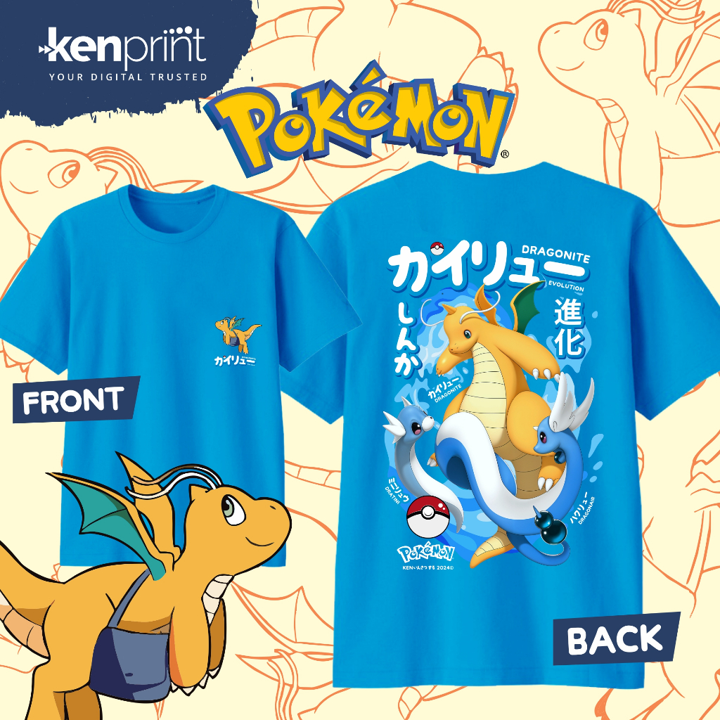 Pokemon T Shirt Dragonite Dragonair Dratini EVOLUTION Non