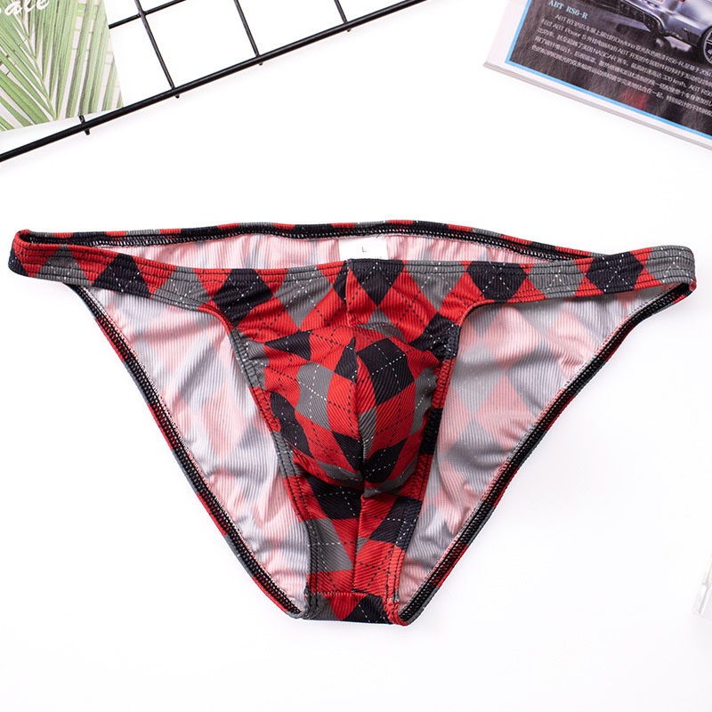 New Men S Plaid Briefs Thin Ice Silk Briefs Youth Comfortable Sexy Men