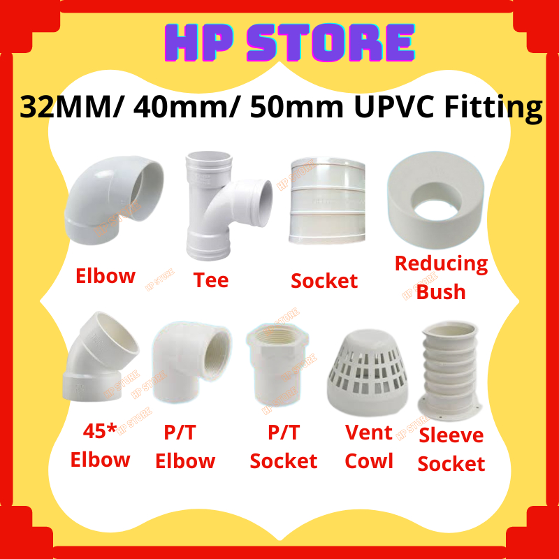 32MM 40MM 50mm UPVC Fitting Paip Sinki Dapur Paip PVC Putih Elbow