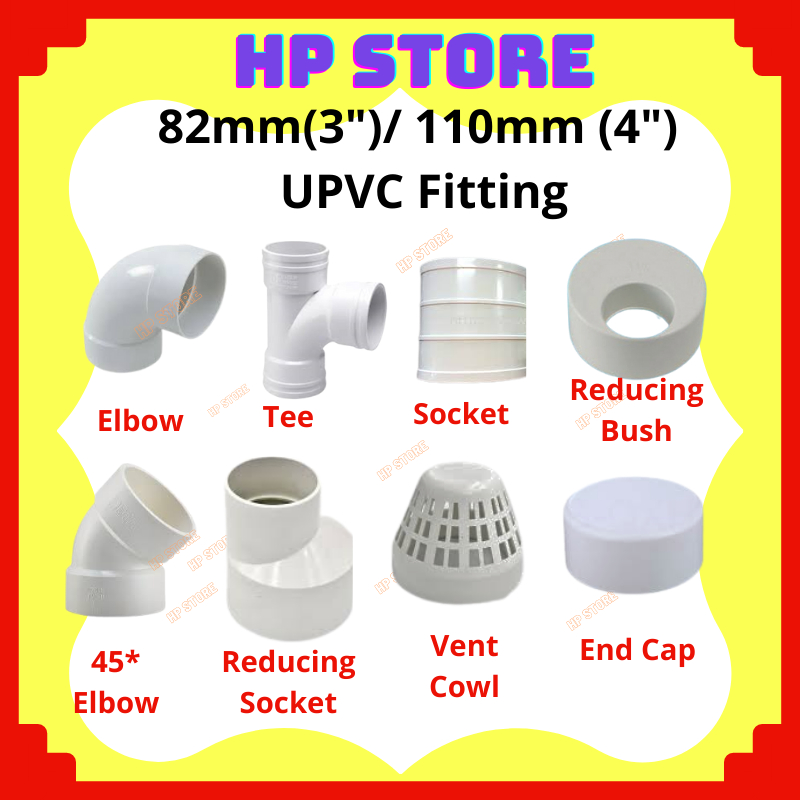 82MM 3 110MM 4 UPVC Hydroponic Fitting Paip PVC Putih Elbow