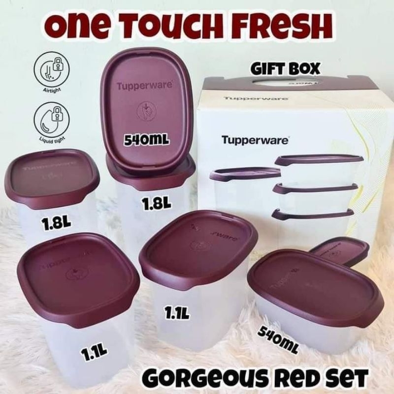 Lelong One Touch Fresh Small Square Set Tupperware Maroon Shopee