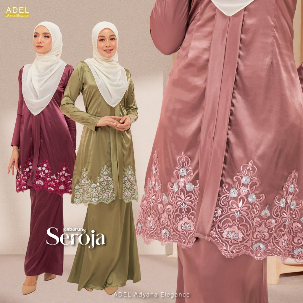 Baju Kurung Plussize Kebarung Seroja Premium Satin Lace Suitable For