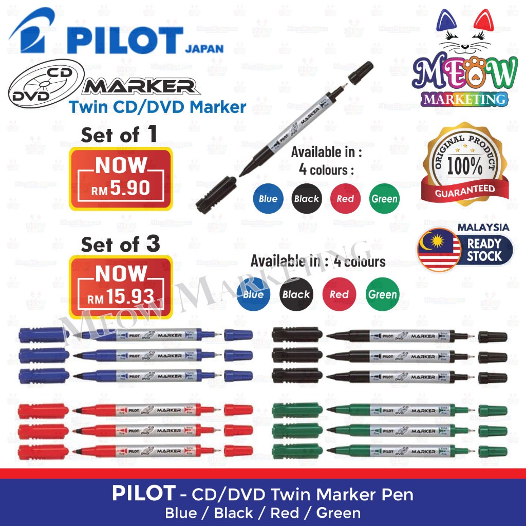 Pilot CD DVD Twin Marker Pen Set Of 1 Set Of 3 Shopee Singapore