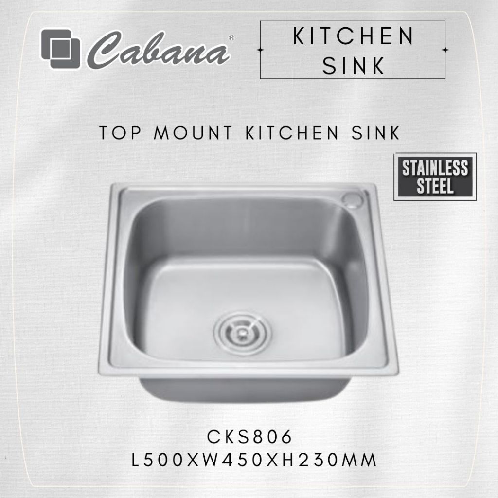 CABANA Top Mount Single Bowl 0 8MM Thick Stainless Steel Kitchen Sink