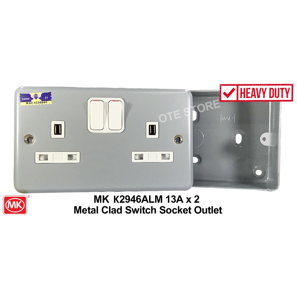 MK K2946ALM Double 13A 2Gang Metal Clad Switch Socket Outlet SIRIM