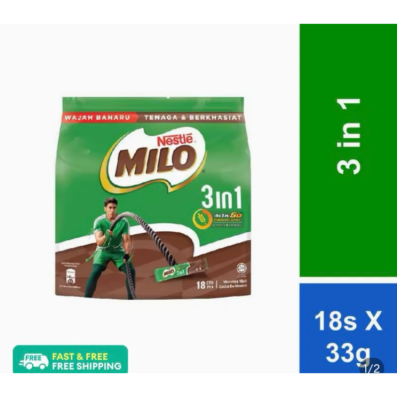 Milo 3 In 1 Activ Go 18 Stik X 33gram Chocolate Malt Drink Minuman