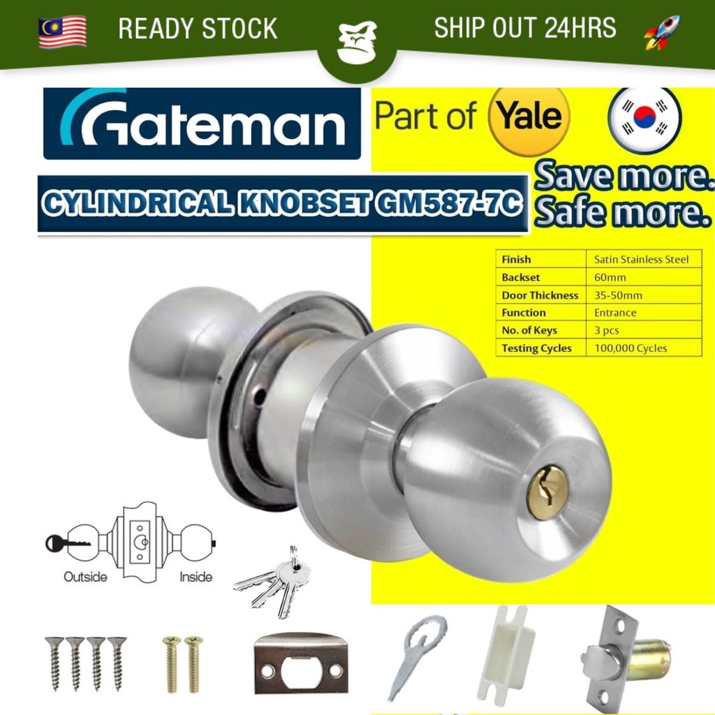 Part Of Yale Gateman Tubular Cylindrical Entrance Door Knob Lock Set