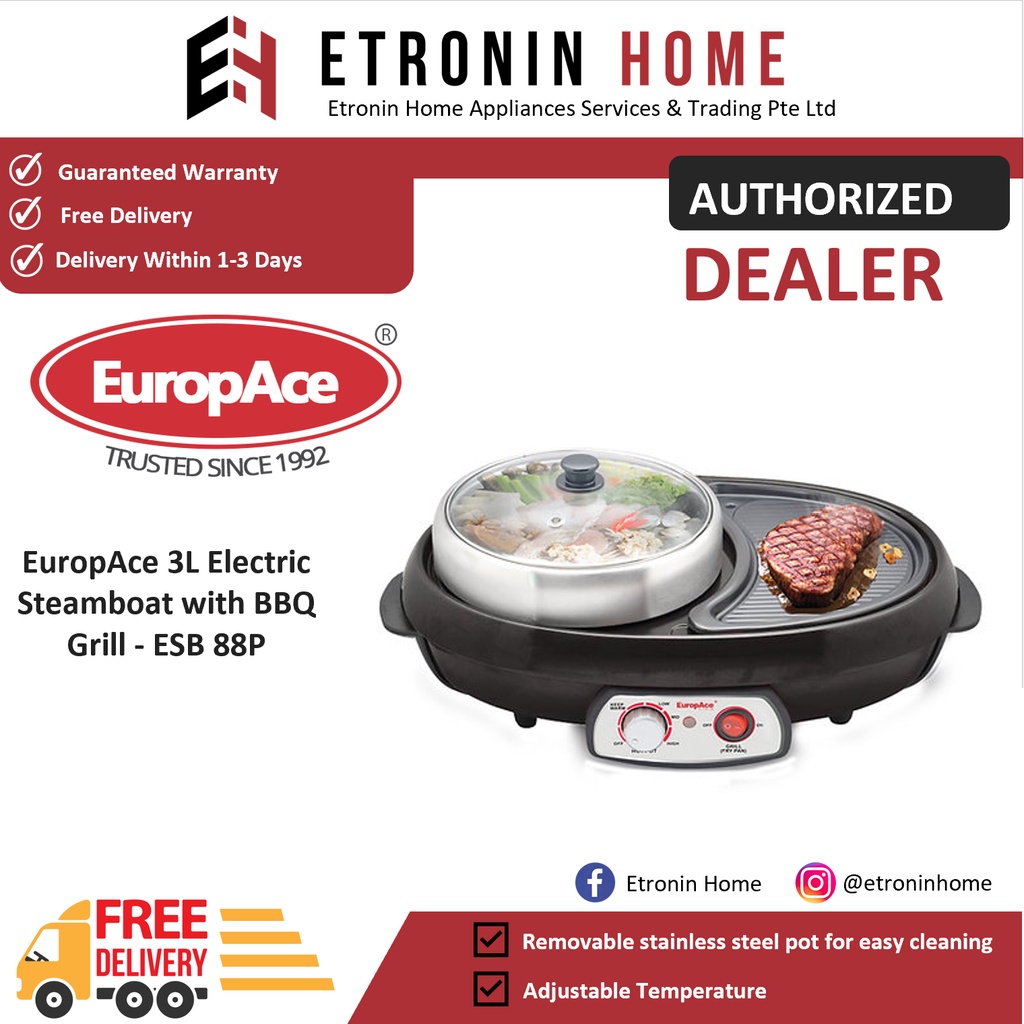 EuropAce 3L Electric Steamboat With BBQ Grill ESB 88P Shopee Singapore