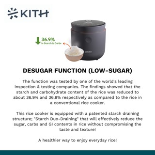 KITH Low Sugar Rice Cooker LRC 1L BK Ideal For 3 4 Pax 36 Less