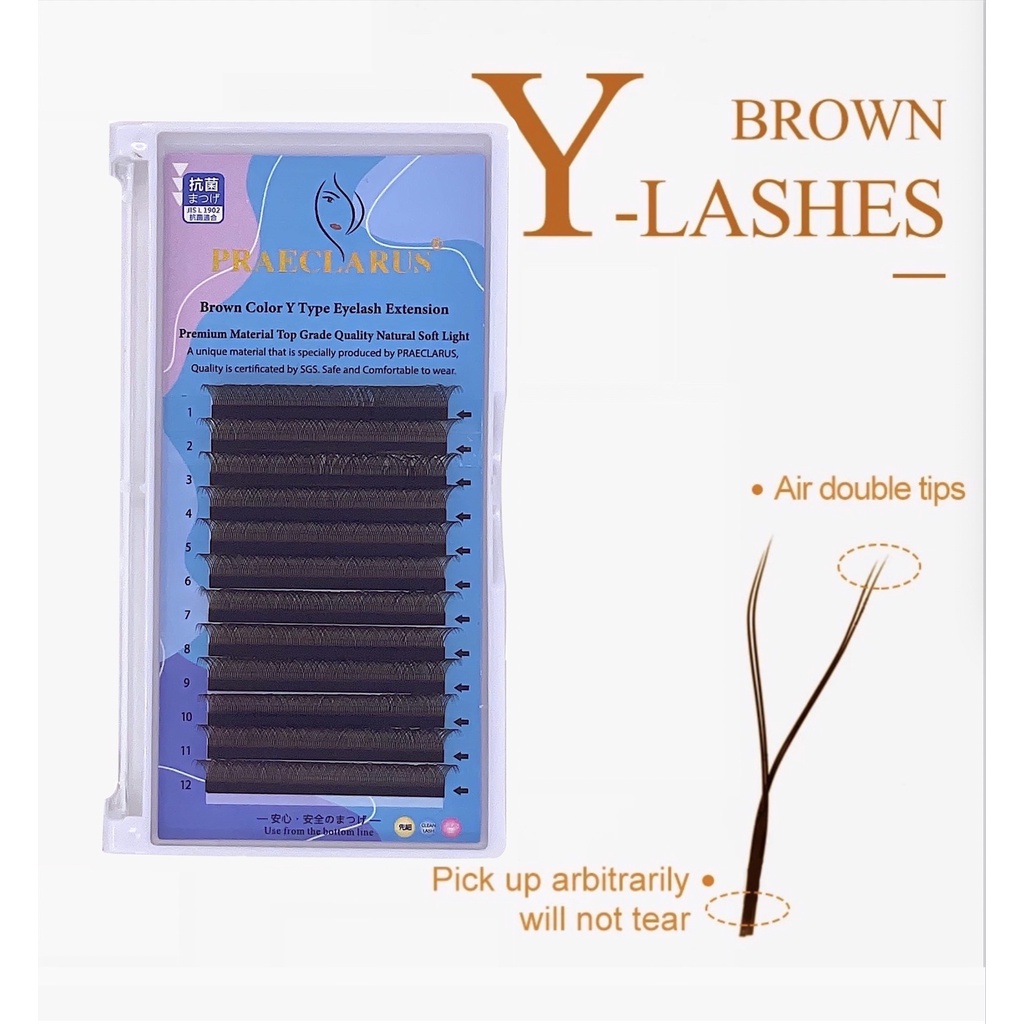 Brown Color Y Type Eyelash Extension Thickness Mm Premium Materials