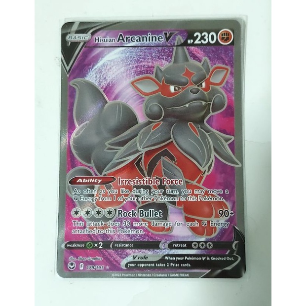 Pokemon Hisuian Arcanine V Full Art Silver Tempest Card Shopee Singapore