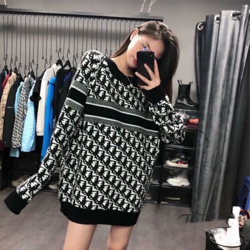 Oversize Loose S 6XL Black D Letter Stripe Autumn Winter Knitted