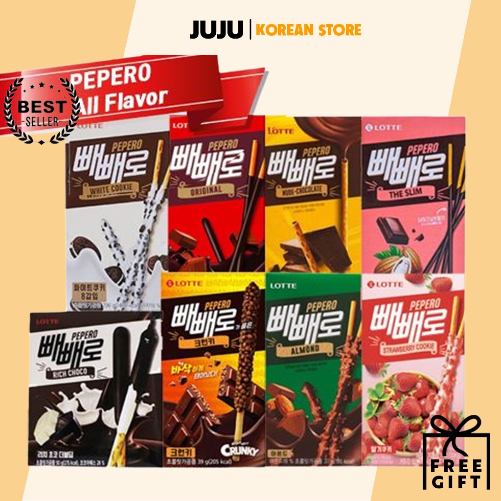 Lotte Pepero Choco Stick Flavors Korean Snack Original Almond Nude