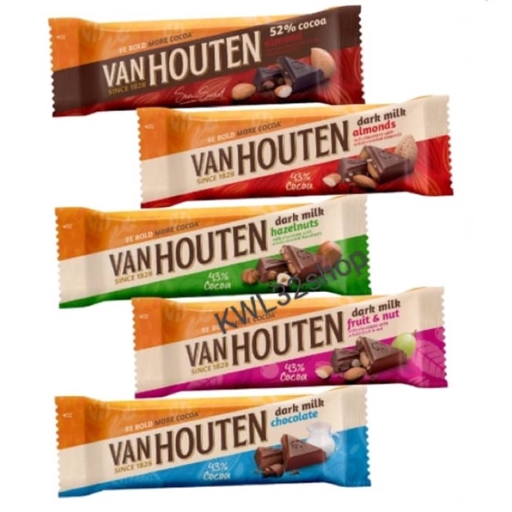 Van Houten Dark Milk Chocolate Bar Hazelnuts 40g 45g Assorted