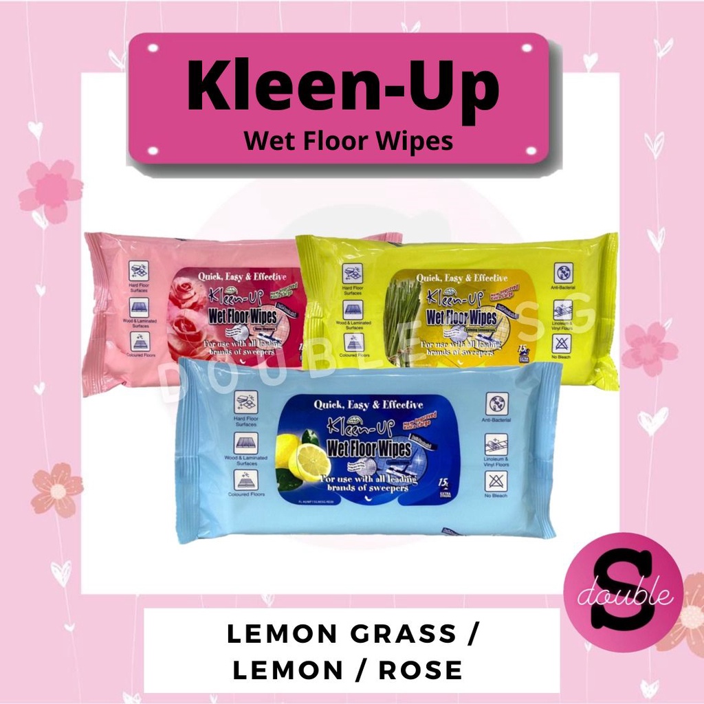 KLEEN UP Anti Bacterial Wet Floor WIPES 15 Sheets Lemon Lemon Grass