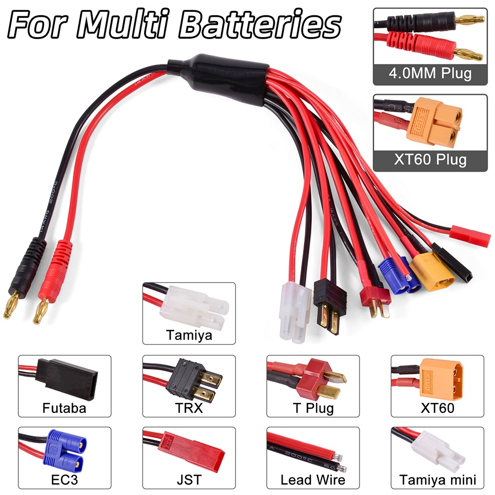 RC Lipo Battery Charger Adapter Connector Leads Splitter 8 In 1 Convert