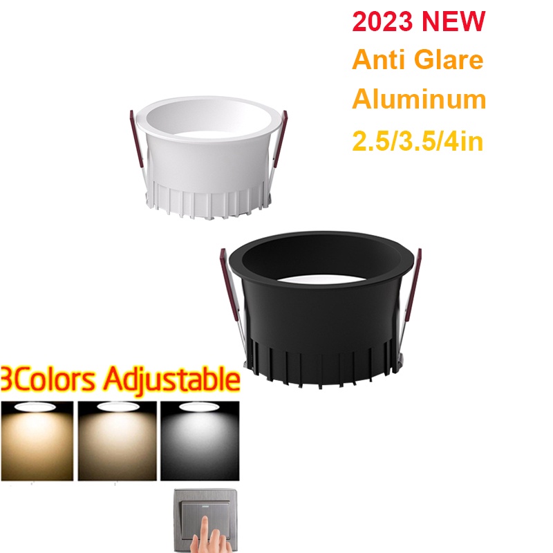 Round Anti Glare Led SMD2835 Recessed Downlights Black White Tri Color