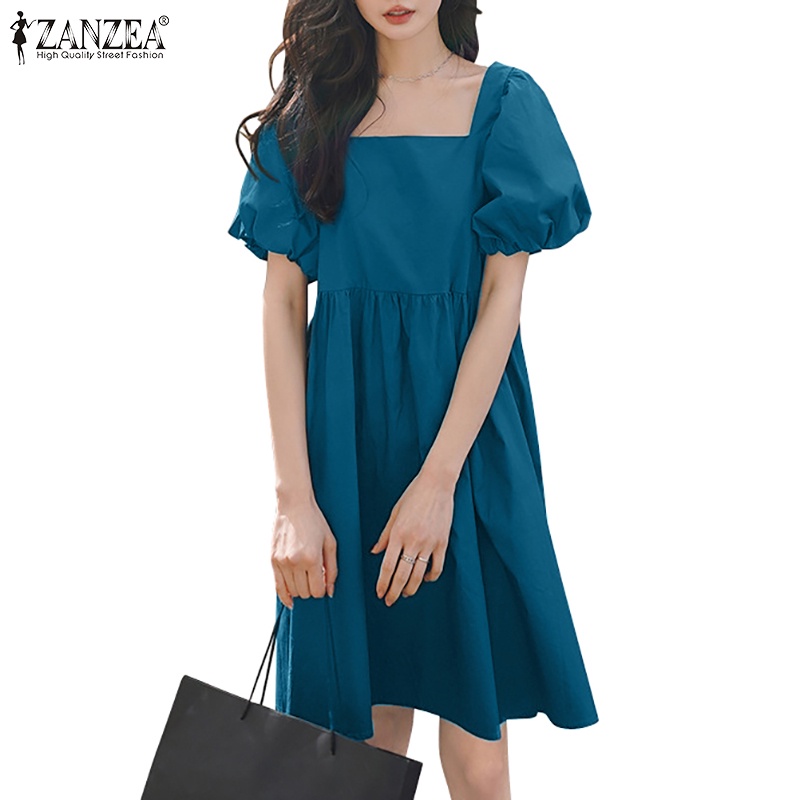 Zanzea Women Korean Daily Puff Sleeves Short Sleeves Square Neck Doll