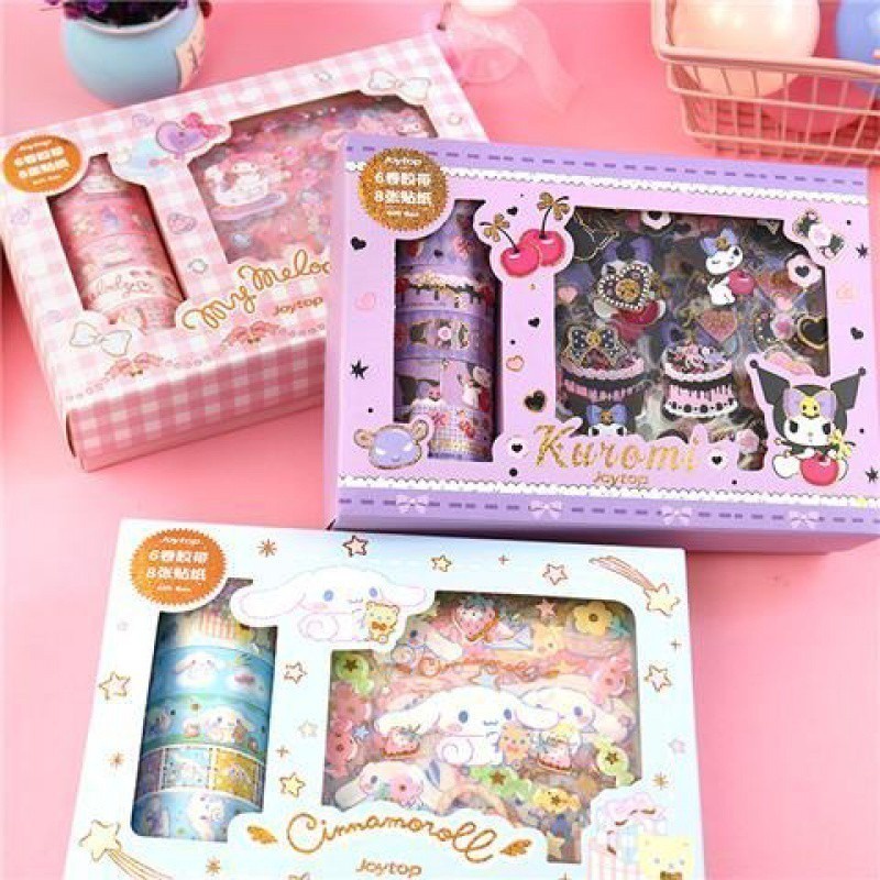 Rolls Tapes Sheets Stickers Set Box Cartoon Sanrio Sticker Gift Box