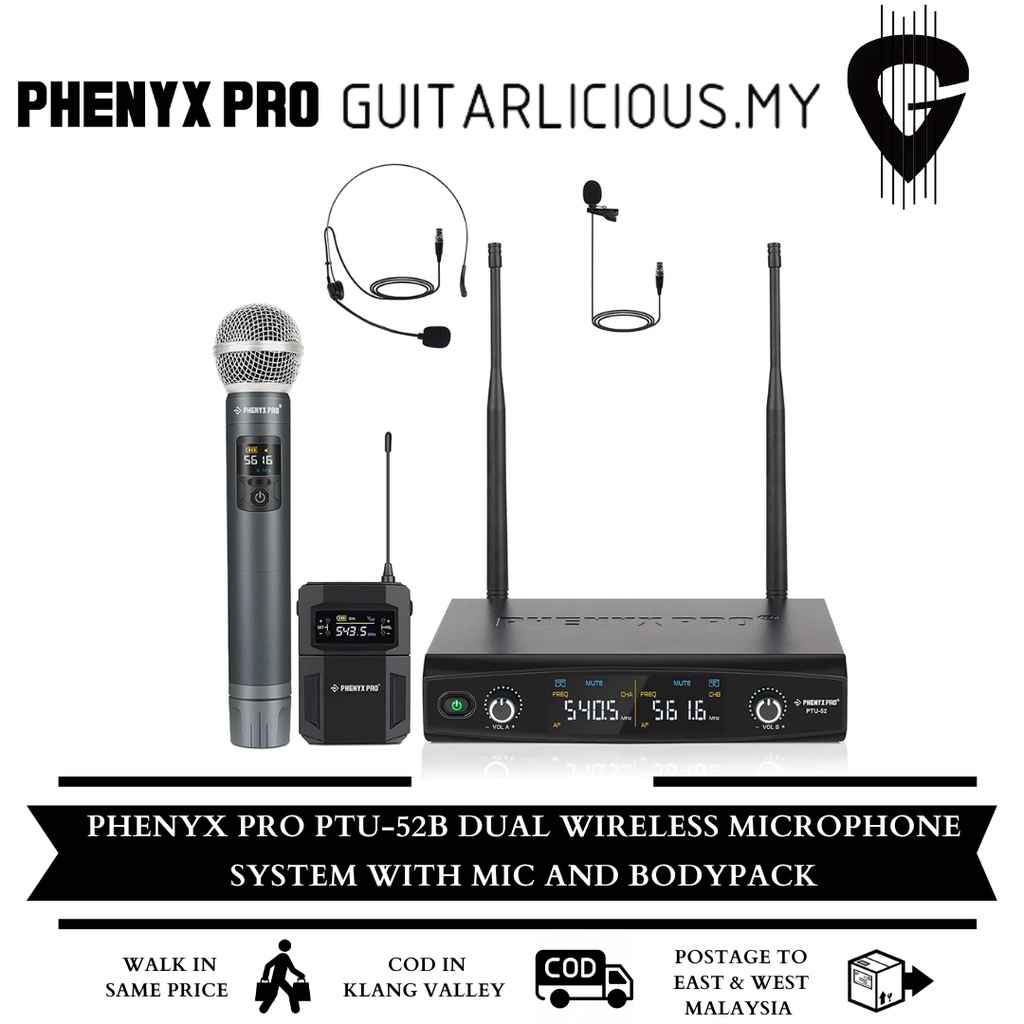 Phenyx Pro PTU 52B Dual Wireless Microphone System 30 Adjustable