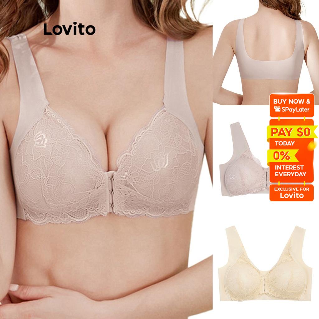 Lovito Lace Sexy Contrast Lace No Show Front Close Coverage