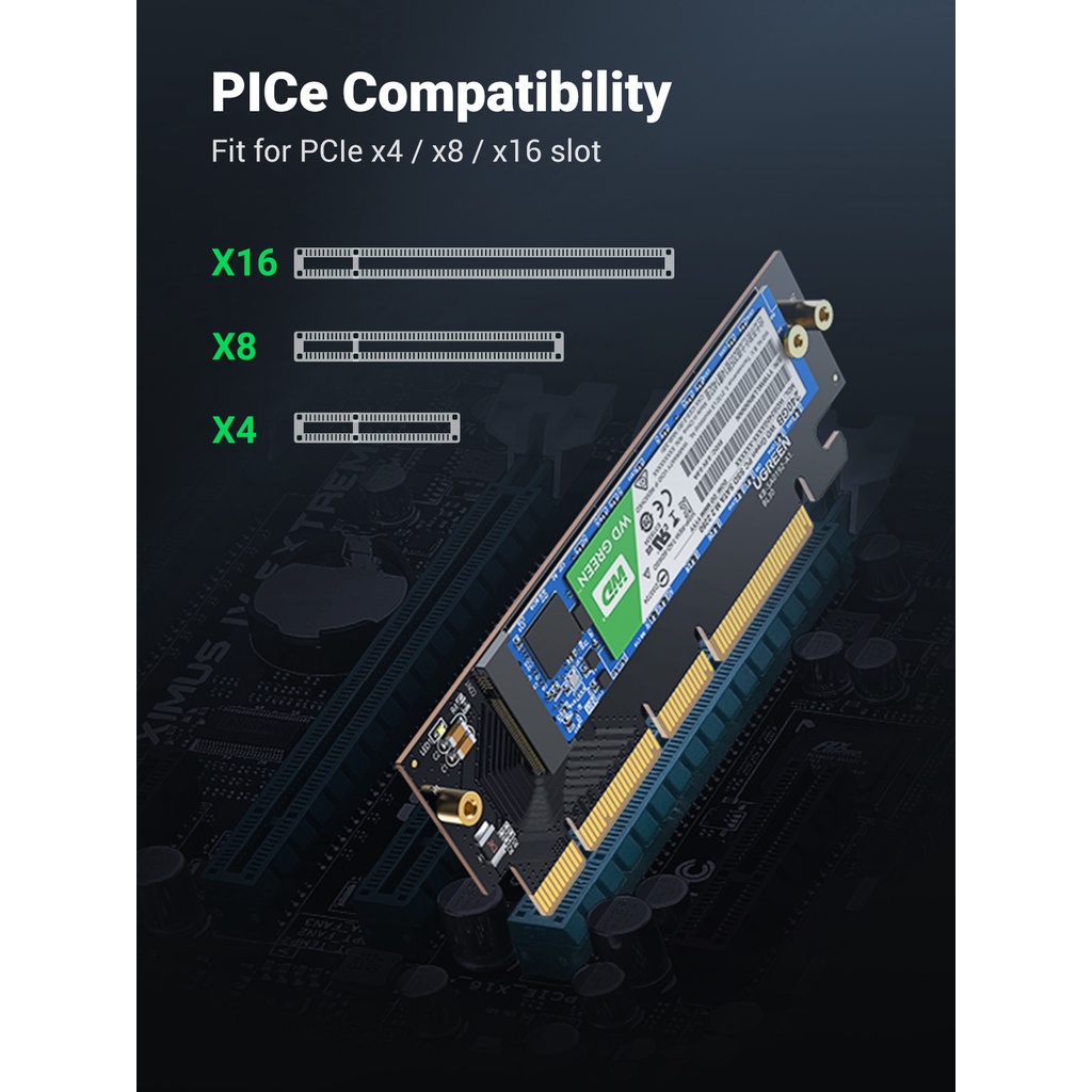 UGREEN NVMe PCIe Adapter M 2 SSD To PCIe 4 0 X16 X8 X4 Card With Heat