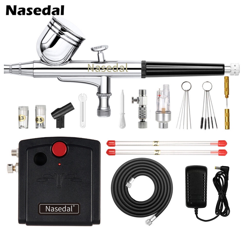 Nasedal Dual Action Airbrush Kit With Air Compressor 0 3mm Air Brush