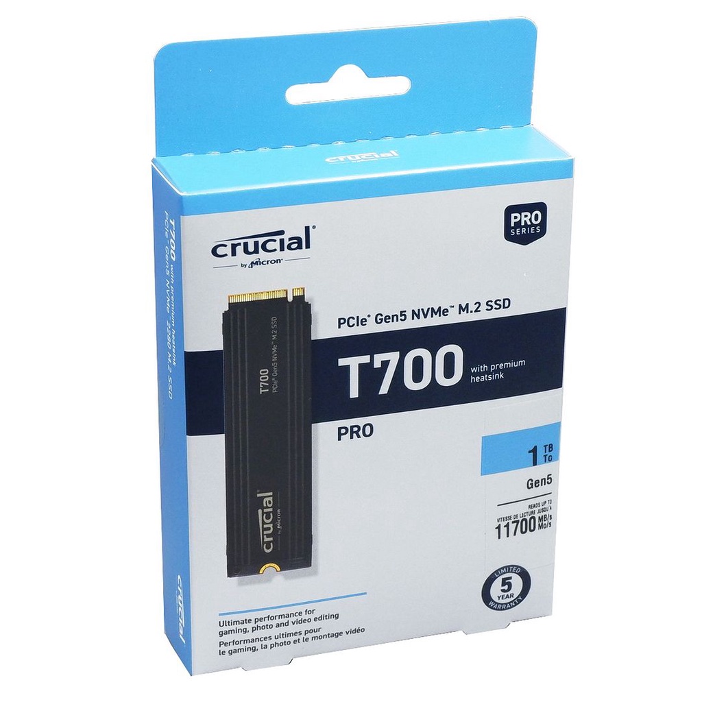 Crucial T700 1TB PCIe Gen5 NVMe M 2 SSD With Heatsink 11700MB S