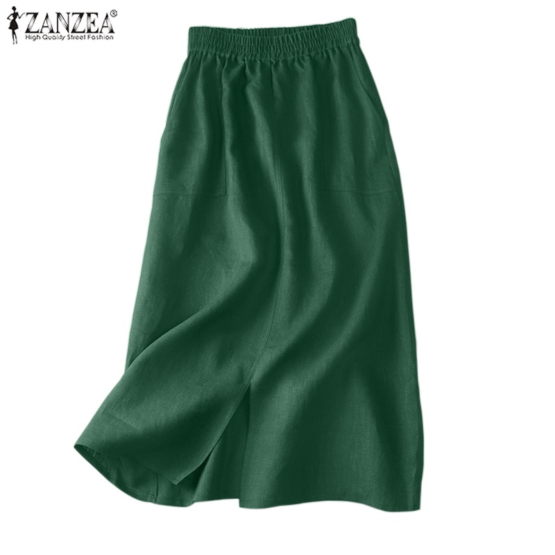 Zanzea Women Korean Pose Casual Side Pockets High Waist Elastic Waist