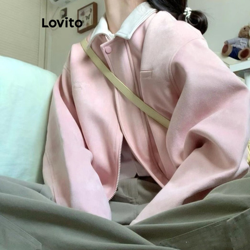 Lovito Preppy Plain Colorblock Jacket For Women Lna Shopee Singapore