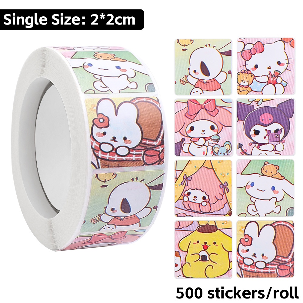 200Pcs Roll Cartoon Sanrio Sticker Cinnamoroll Melody Kuromi Pochacco