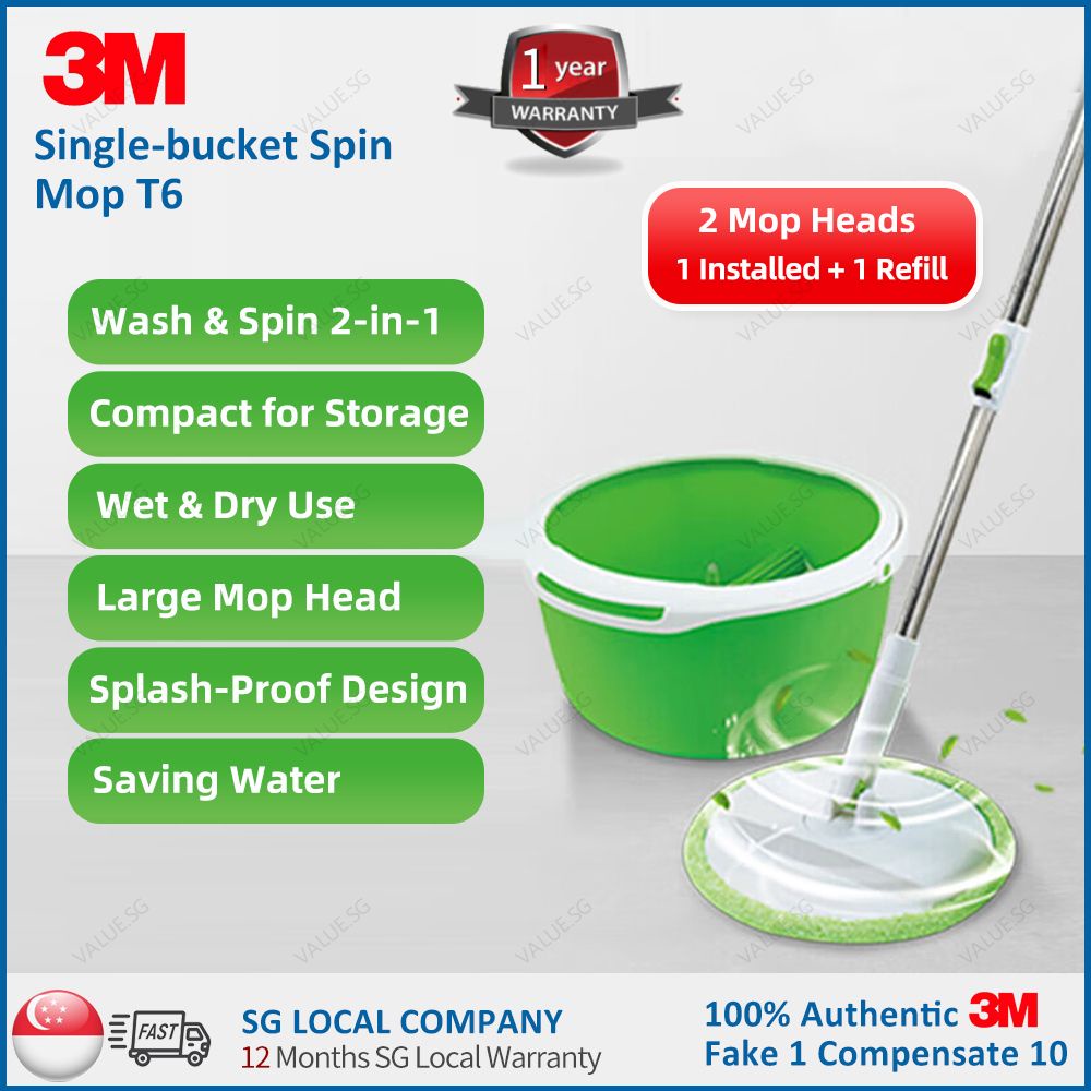 3M Scotch Brite Single Spin Mop Bucket 2 Mop Heads In Total Ready